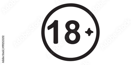 Minimalist 18 Plus Age Restriction Icon in Black Circle