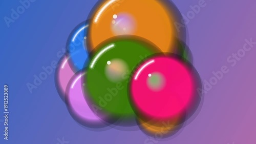Vibrant colorful bubbles floating in mid air against purple background