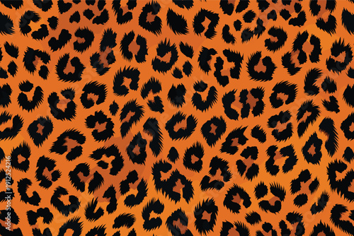 Dynamic Leopard Fur Texture with Orange Background and Black Spots (0279542414)