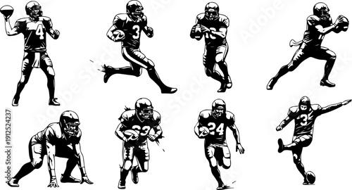 American football players, group of football players,silhouette