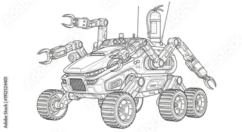 Detailed illustration of a futuristic Mars rover vehicle.