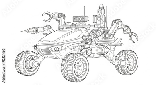Detailed illustration of a Mars rover exploration vehicle.