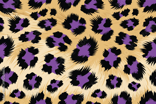 Vibrant Leopard Fur Pattern Design with Golden Yellow, Black, and Purple Spots Illustration