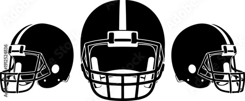 3 American gridiron football helmets silhouette