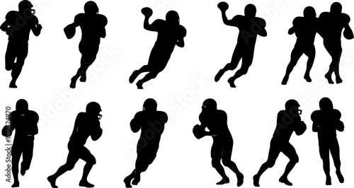 American football players, group of football players,silhouette
