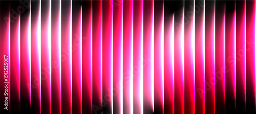 Hot Pink Red Stripe Glass Effect Background with Neon Glow on Black, Abstract Futuristic Transparent Wave Line Vector Design
