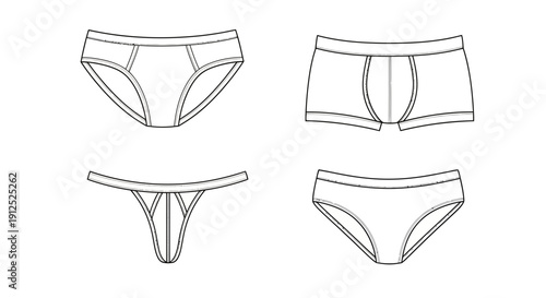 Men's Underwear Fashion Design Flat Sketch: Briefs, Boxer Briefs, Thong, Jockstrap