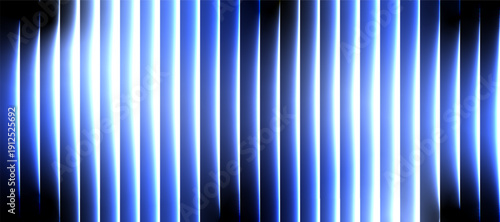 Electric Blue Stripe Glass Effect Background with Neon Glow on Black, Abstract Futuristic Transparent Light Lines Vector