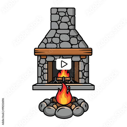 Fotografie A stone fireplace with fire (1)