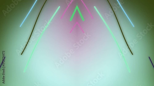 Vibrant neon lines forming dynamic triangular pattern on gray background