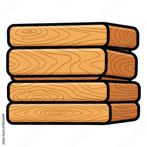 A stack of four wooden logs with visible grain