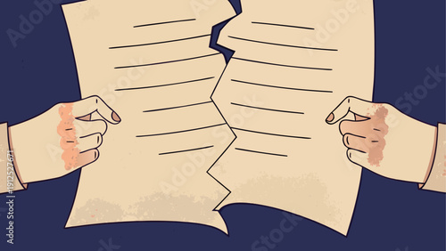 Two hands tearing a document apart symbolizing conflict or disagreement