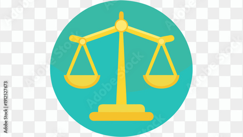 Classic justice scale icon with golden balance beams on turquoise background