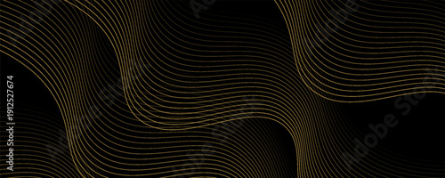 Abstract background with waves for banner. Web banner size. Vector background with lines. Element for design isolated on black. Black and orange. Night, dark