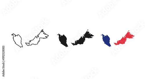 Black and white and color drawings of a country map minimalist art illustration vector design