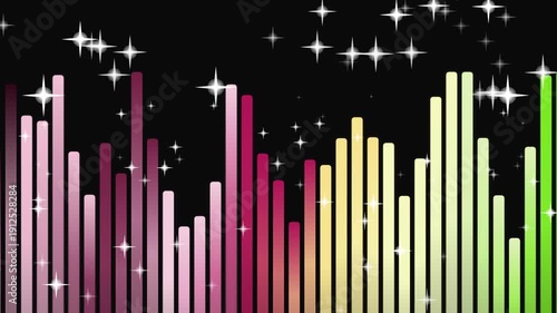 Vibrant sound wave animation with sparkling stars on black background