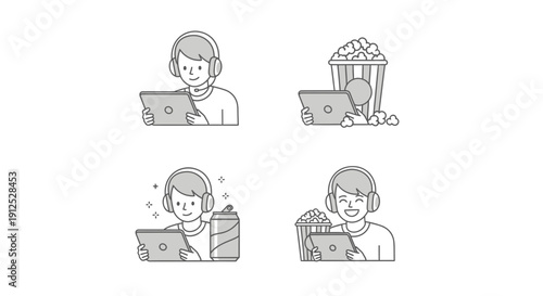 Young Person Enjoying Digital Entertainment with Snacks and Drinks