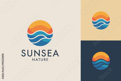 A featuring a sun and waves with the text Sunsea Nature in black orange yellow blue