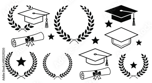 Black silhouette vector set featuring a coat of arms symbol design with a hand and hat icon