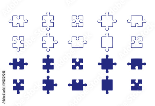 Puzzle Pieces Line Silhouette Set