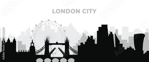 Black silhouette sketch of London city skyline illustration design