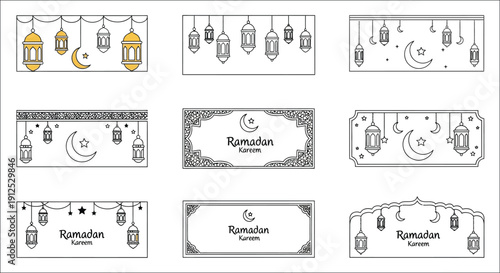 Collection of ramadan kareem islamic lantern and crescent moon designs