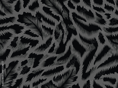 Seamless Abstract Feather-like Animal Print Pattern on Dark Gray Background