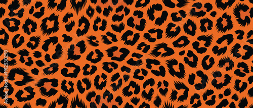 Vibrant Leopard Fur Pattern with Black Spots on Orange Background, Dynamic Wildlife Illustration