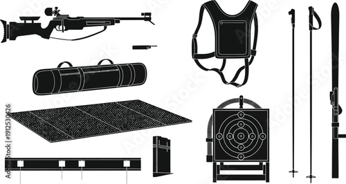 Biathlon and Winter Shooting Equipment Icon Set Vector