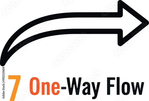 One-Way Flow Directional Arrow Illustration with Curved Pointer and Minimalist Graphic Design for Navigation and Process Management Concepts