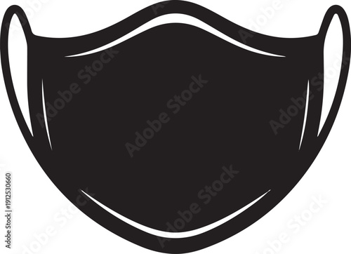 Black silhouette of a face mask icon for medical safety, virus protection, and hygiene isolated on white background