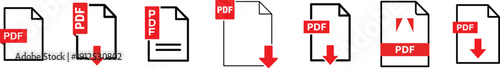 Set of PDF Document Download Icons in Flat Linear Style - stock vector.