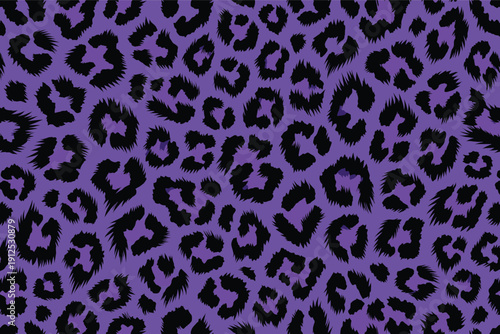 Digital Leopard Print Pattern on Purple Background with Black Spots Irregular Shapes and Sizes