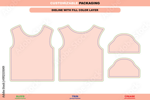 Female t-shirt apparel dieline with editable vector die line girls printable garment mockup professional t-shirt packaging premium design