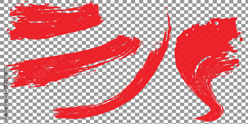 Red brush stroke set isolated on background. Paint brush stroke vector for ink paint, grunge design, dirt banner, watercolor design, texture. Trendy brush stroke, art