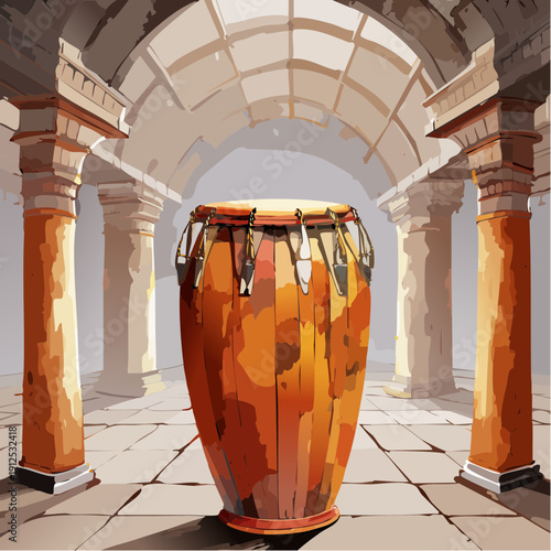 Vibrant painterly illustration of a single traditional conga drum.