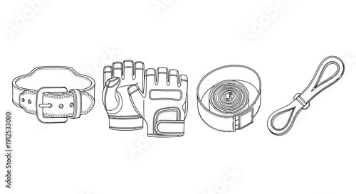 Weightlifting Accessories: Belt, Gloves, Wraps, and Jump Rope - Fitness Gear Collection