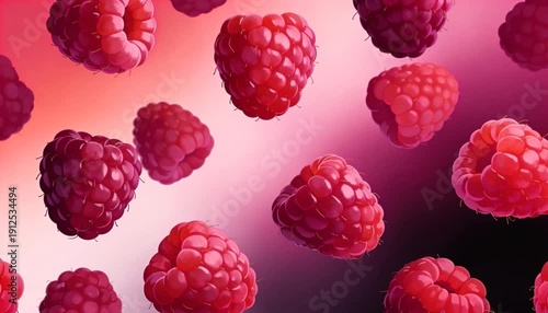 Floating Raspberries on Pink-Magenta Gradient background Overlay