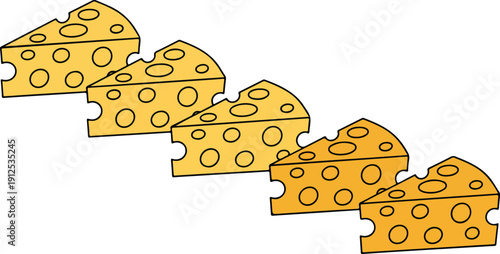 Cartoon Cheese Wedges Vector Set  Hand-Drawn Swiss Cheese Illustration