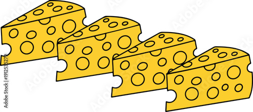 Cartoon Cheese Wedges Vector Set  Hand-Drawn Swiss Cheese Illustration