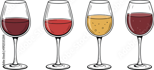 Hand-Drawn Wine Glass Vector Set Elegant Drinkware Sketch Collection