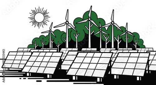 wind turbine and solar panels