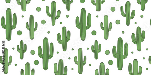 Seamless Cactus Pattern Vector  Modern Green Succulent Textile Design