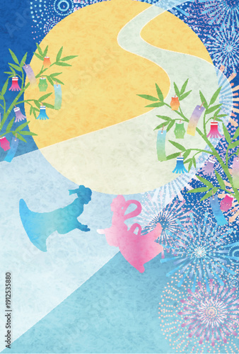 七夕　天の川　和柄　背景