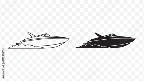 Modern Minimalist Jet Ski Illustrations, Black and White Boat Designs for Marine, Water Sports, and Nautical Concepts