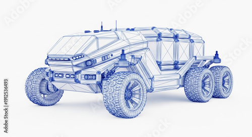 Futuristic Rover Vehicle Blueprint Design.