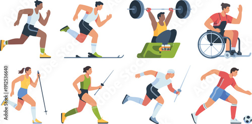 Athletes Sports Activity Vector Set  Runners, Skiers, Weightlifters and More