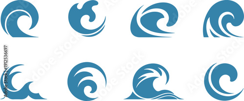 Minimal Blue Wave Logo Vector Set  Abstract Ocean and Swirl Water Icons