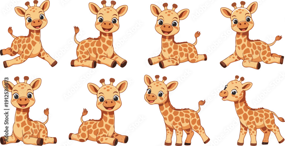 Obraz premium Cute Giraffe Vector Set Adorable Baby Cartoon Giraffes Illustration
