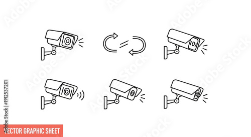 Security Camera Icons: Surveillance, Monitoring, and Connection Concepts